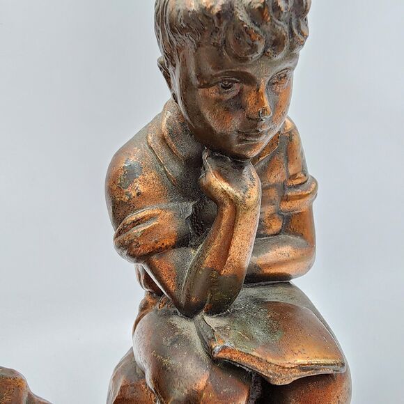 Pair of Antique Bookends Boy Reading Cast Metal Bronze Finish Office Decor MCM - Picture 7 of 15
